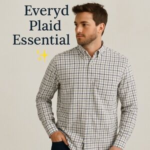 Halogen Men’s Button-Down Shirt XXL Relaxed Fit – Plaid Cotton